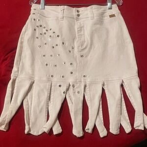 White Asymmetrical Skirt with Cut Out Embellishments